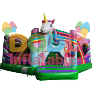Springkussen Regenboogland met glijbaan